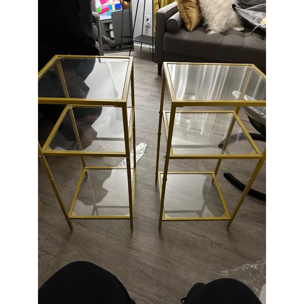 New 3-Tier Side Tables Set of 2 Tempered Glass Tables with Storage for Room - Picture 6 of 12